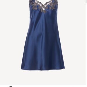 La Perla Blue Chemise with Lace Trim